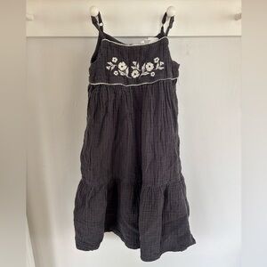 Girls Charcoal Embroidered Cotton Sundress